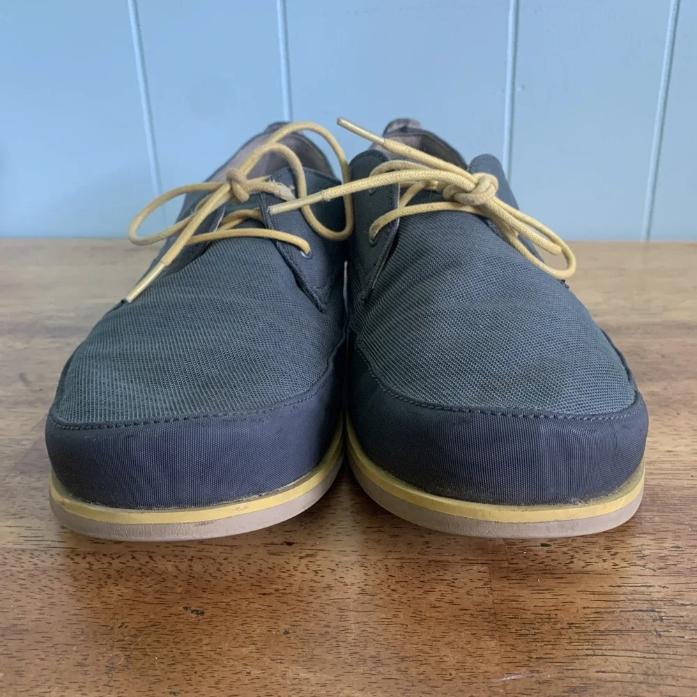 Olukai Honolulu Leather Mesh Lace Mens Comfort Casual Shoes Blue Yellow Size 11